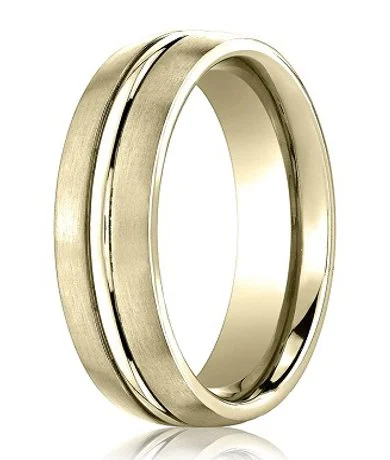 Comfort Fit 18K Yellow Gold Wedding Band with Designer Engraved & Satin Finish – 4 mm