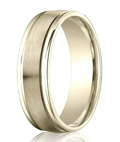 Comfort Fit 18K Yellow Gold Wedding Band with Designer Engraved & Satin Finish – 6 mm