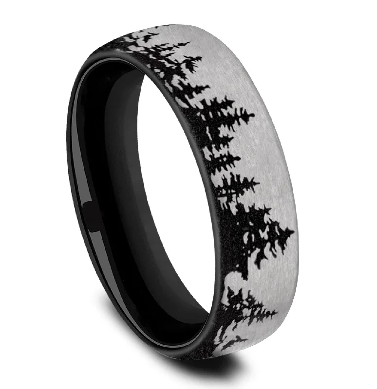 6.5mm Tantalum Contrast Tree Line Pattern Black Ring