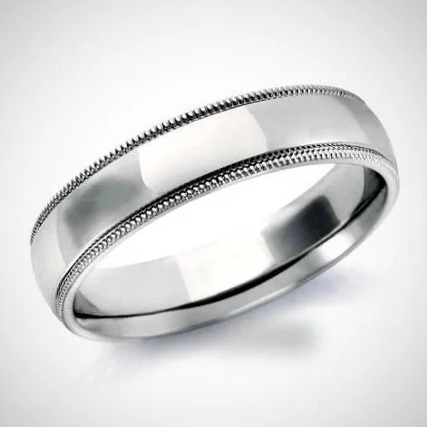 Milgrain Comfort Fit Wedding Ring 14K White Gold 5mm Band