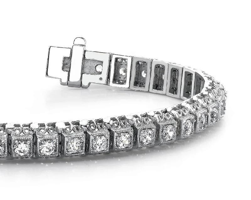 Milgrain Square Link Diamond Bracelet with 5.76 ct.(finished) 3.5mm