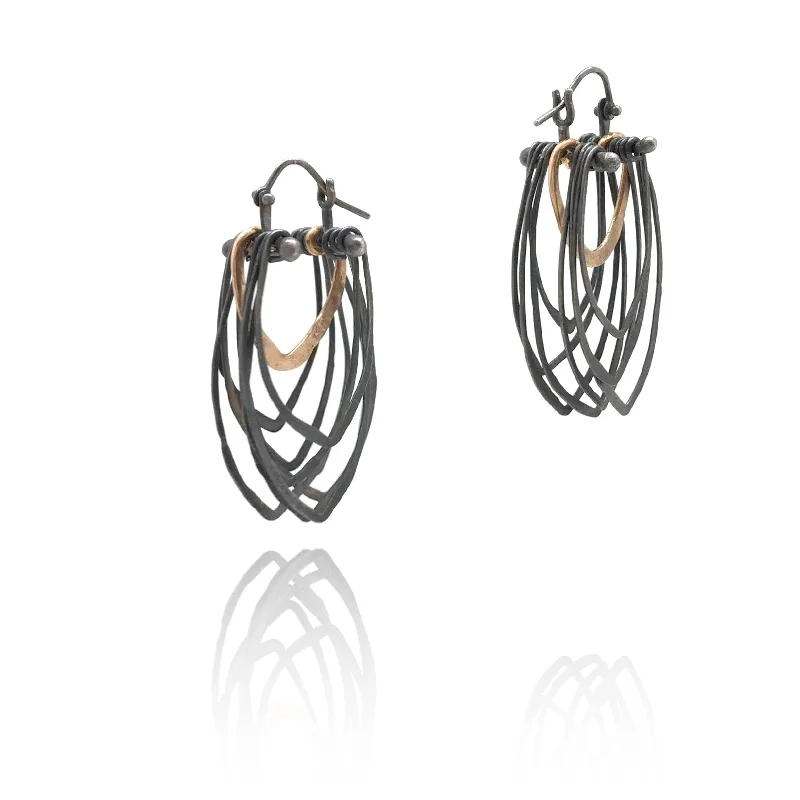 Double Layer Necklace Oxidized Cicada Hoops - Short