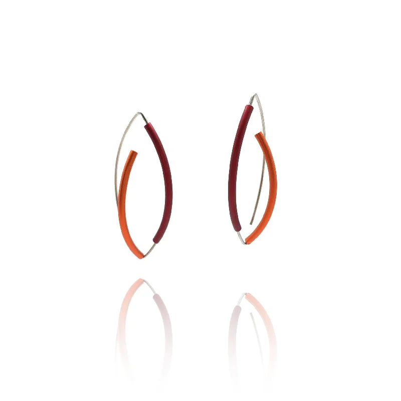 Ruby Statement Ring Red and Orange 3D Bow Earrings - Round Tubing