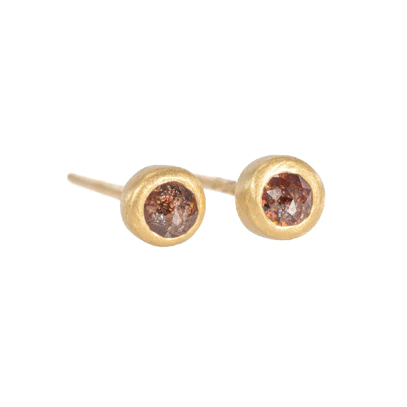 Red Diamond Studs - 18k Gold + Rose Cut Diamonds