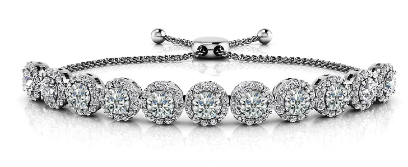 Round Halo Adjustable Diamond Bracelet with 2.04 ct.(finished) 1mm, 3.2mm