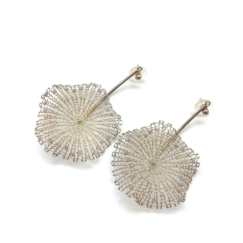 Diamond Halo Necklace Silver Crocheted Burst Earrings
