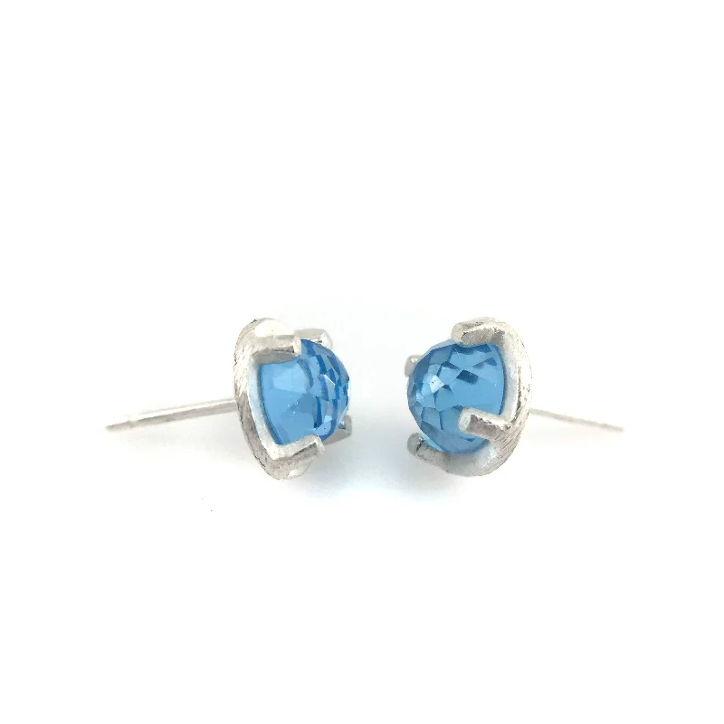 Artistic Handmade Earrings Mini Carved Studs -  Blue Topaz