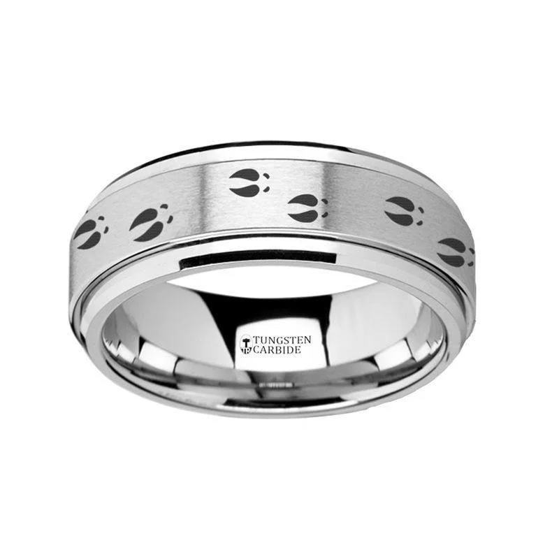 Sapphire Cluster Ring Spinning Engraved Deer Tracks Tungsten Carbide Spinner Wedding Band - 8mm Sapphire Cluster Ring Spinning Engraved Deer Tracks Tungsten Carbide Spinner Wedding Band - 8mm