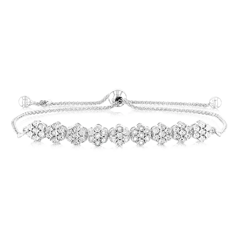 Sterling Silver Diamond Slider Bracelet with 21 Round Brilliant Cut Diamonds