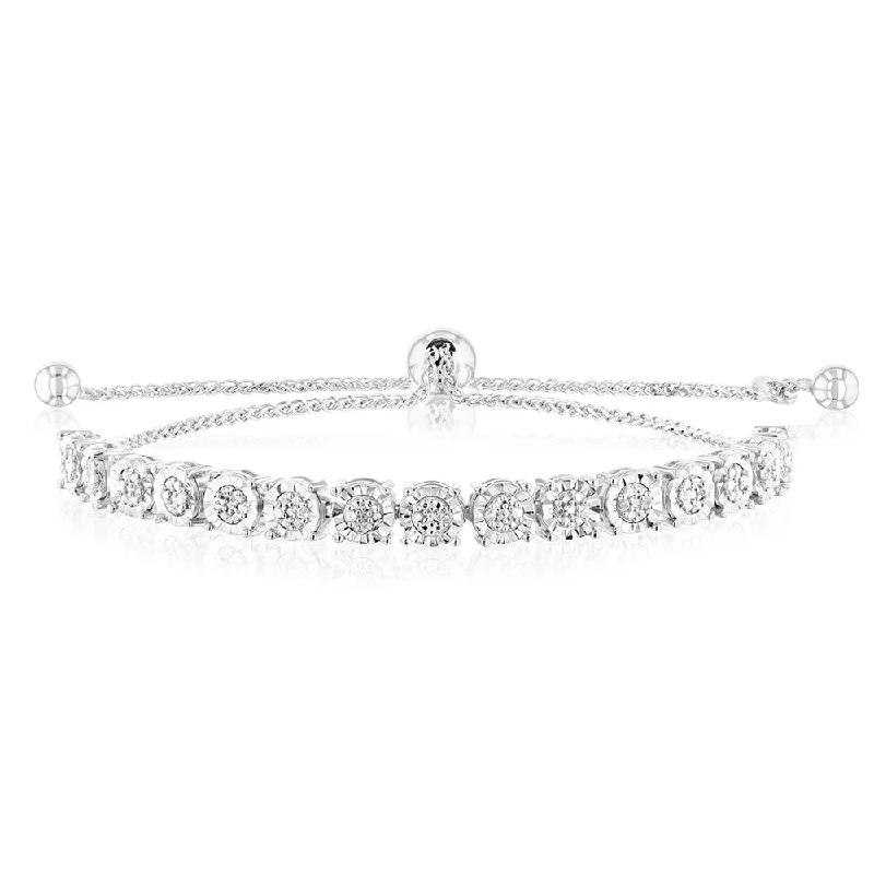 Sterling Silver Diamond Slider Bracelet With 30 Round Brilliant Cut Diamonds