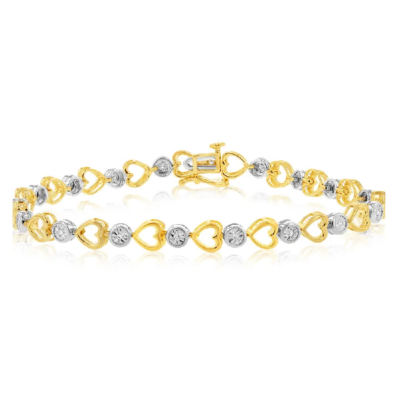 Sterling Silver Gold Plated Diamond Bracelet with Heart Design