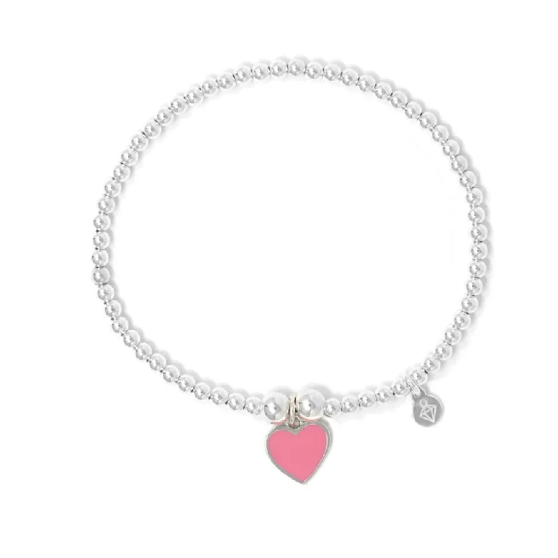 Pink Heart Charm Ball Bracelet - Sterling Silver