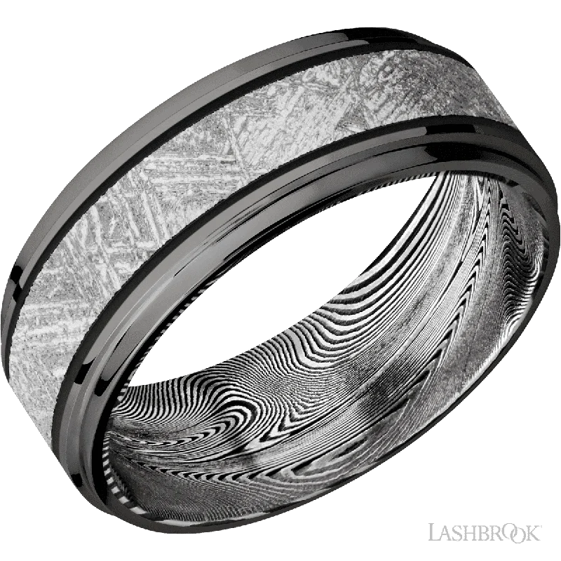 Tantalum Noir with Polish , Polish Finish and Meteorite Inlay and Tightweave - 8MM