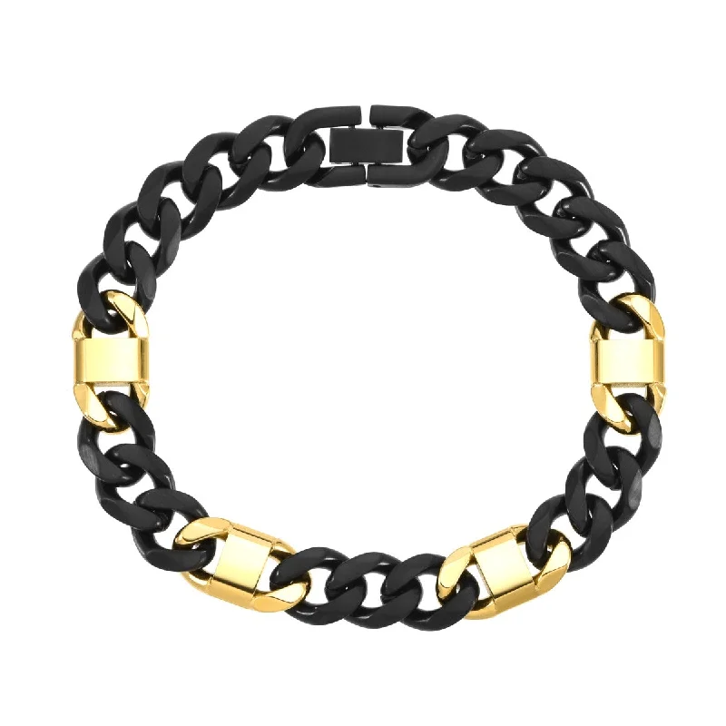 Titán by Adrian Gonzalez Collection 8.5-Inch Black and Yellow Stainless Steel Bracelet