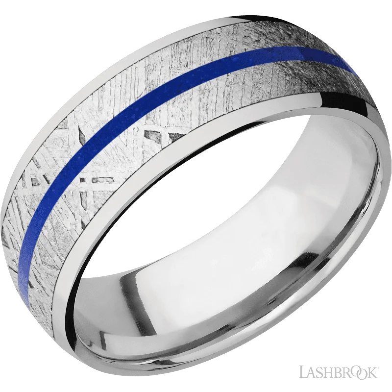 Titanium with Polish Finish Meteorite and Lapis Inlays - 8MM