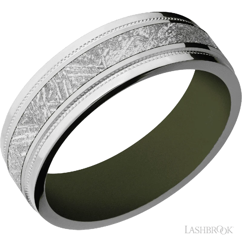 Titanium with Polish, Polish Finish and Meteorite Inlay and Vintage Green - 7MM