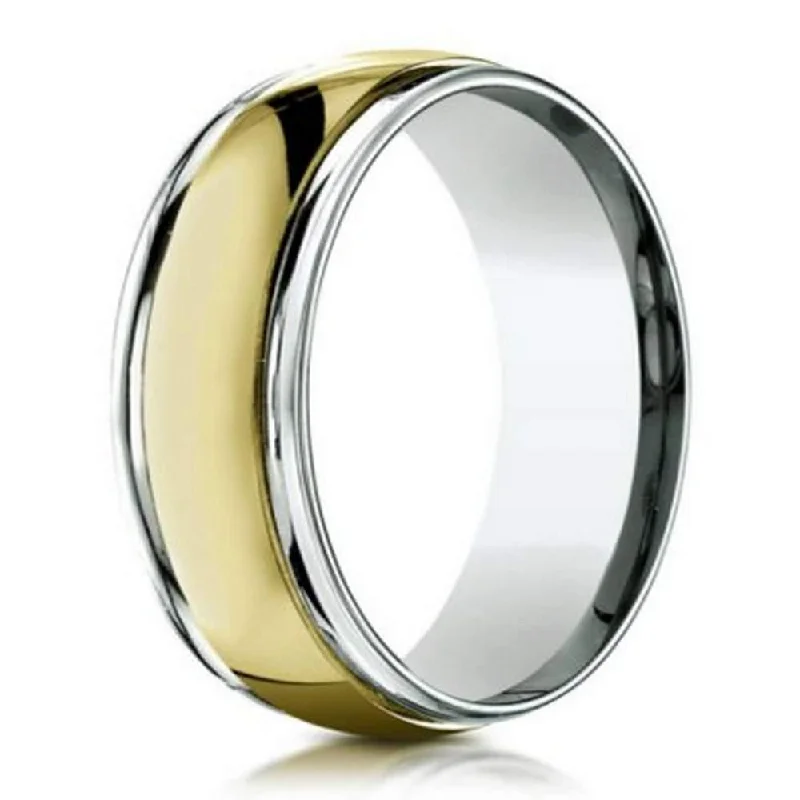 Two Tone 18K Yellow Gold Platinum Men's Wedding Ring-8mm