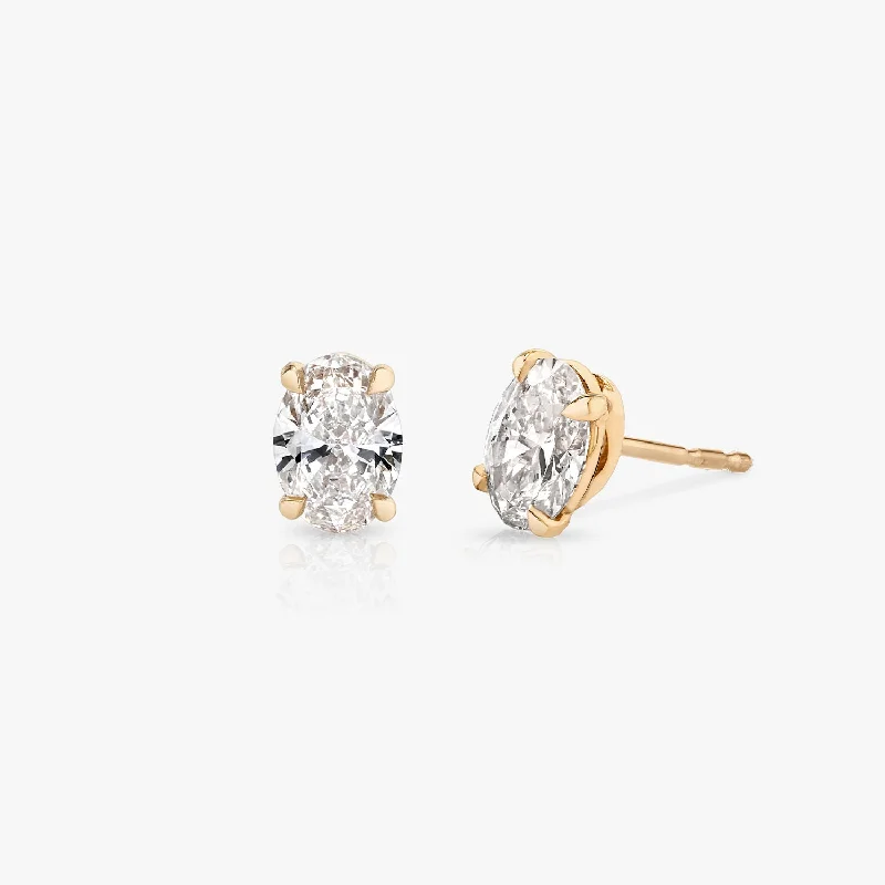 Artistic Handmade Earrings Solitaire Oval 14K Rosegold Studs w. Lab-Grown Diamonds