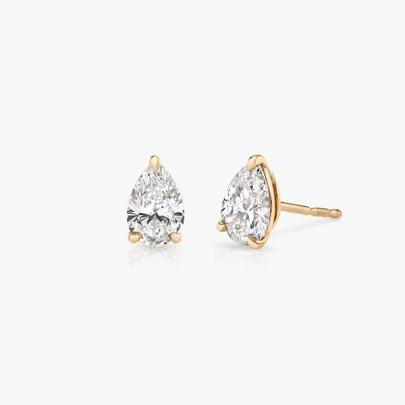 Natural Gemstone Jewelry Solitaire Pear 14K Rosegold Studs w. Lab-Grown Diamonds