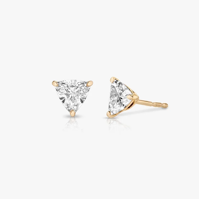 Engraved Gold Ring Solitaire Trillion 14K Rosegold Studs w. Lab-Grown Diamonds