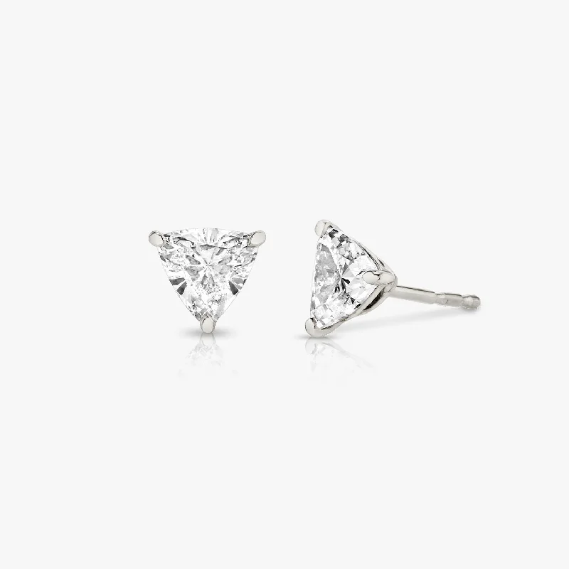 Sapphire Halo Earrings Solitaire Trillion 14K Whitegold Studs w. Lab-Grown Diamonds