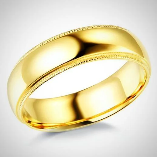 Milgrain Domed Wedding Ring 14K Yellow Gold Band 6 mm