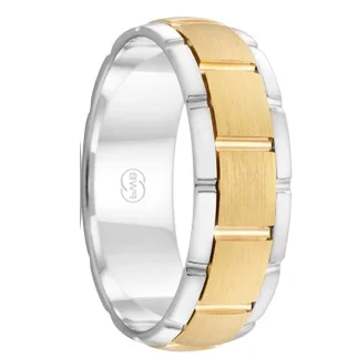Layered Coin Necklace White and Yellow Gold Grooved Men's Wedding Ring  (2TJ2712)