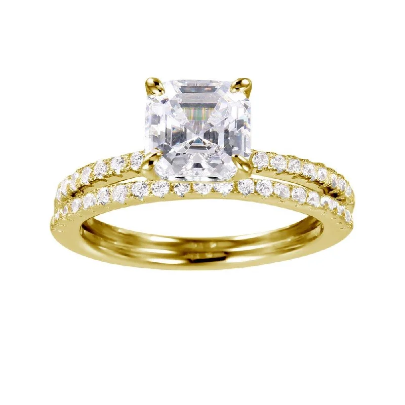 Heart Shaped Pendant Gold Plated 925 Sterling Silver Stackable CZ Bridal Ring - GMR00080GP