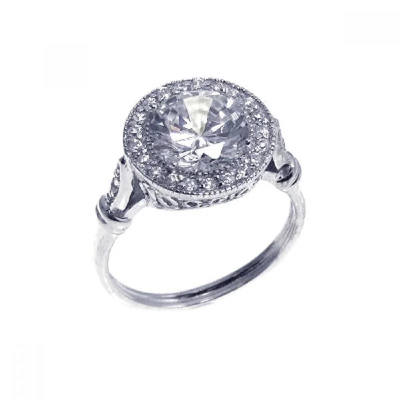 Simple Sterling Ring Closeout-Silver 925 Rhodium Plated Round Center and Cluster CZ Ring - STR00524 Simple Sterling Ring Closeout-Silver 925 Rhodium Plated Round Center and Cluster CZ Ring - STR00524