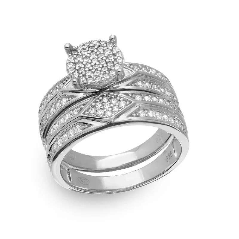 Emerald Cut Earrings Silver 925 Rhodium Plated Round Pave Center Trio Bridal Ring - GMR00162 Emerald Cut Earrings Silver 925 Rhodium Plated Round Pave Center Trio Bridal Ring - GMR00162