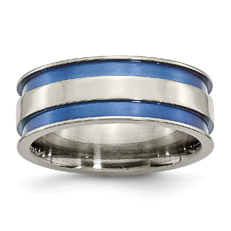 8.5mm Titanium Blue Double Grooved Polished Band