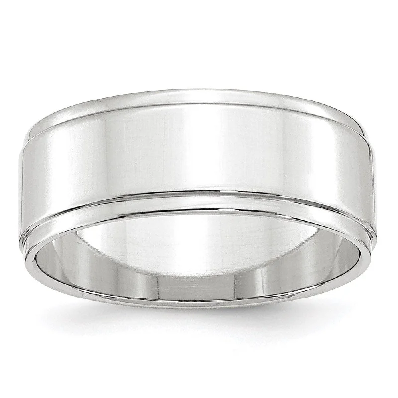 8mm 10K White or Yellow Gold Flat Ridged Edge Standard Fit Band